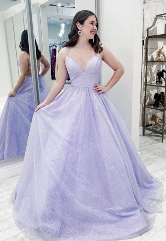Purple tulle long prom dress A line evening dress cg17841