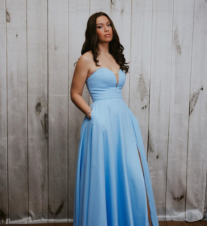 Sweetheart Blue Long Prom Dress with Pockets cg17854