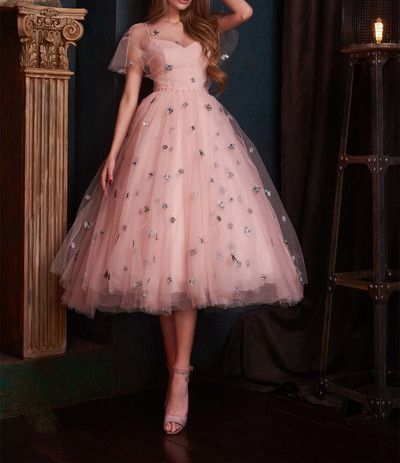 Pink Tulle Homecoming Dresses,Tea Length Homecoming Dress cg17864