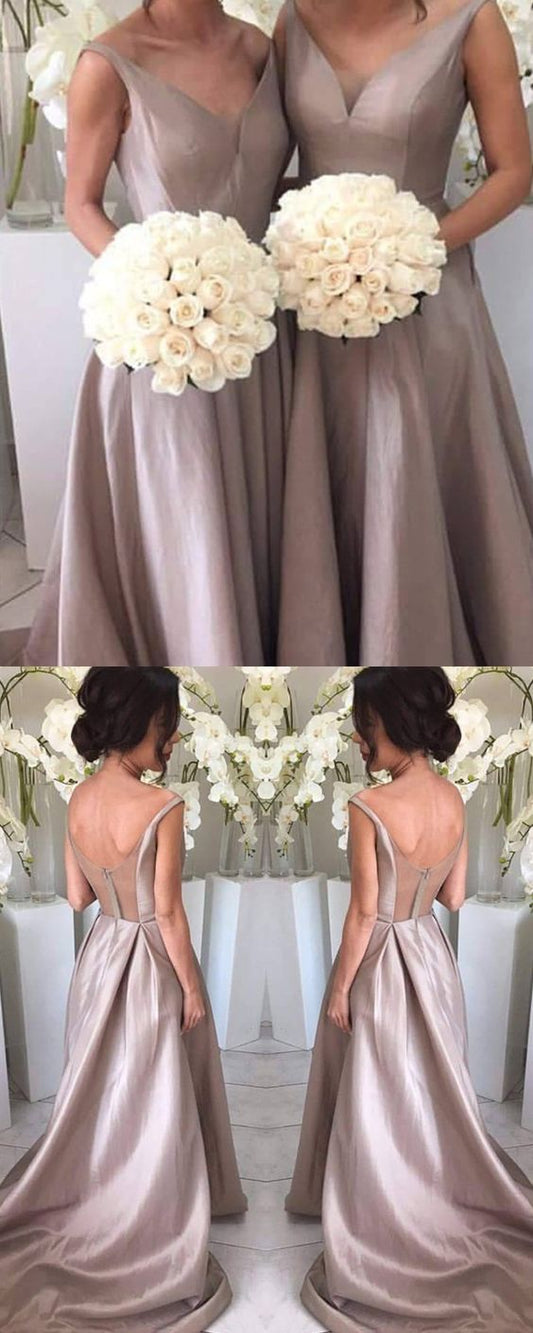 Satin Hochzeit Brautjungfernkleider V-Ausschnitt Open Back Formales Kleid für Brautpartys Ballkleid cg17882