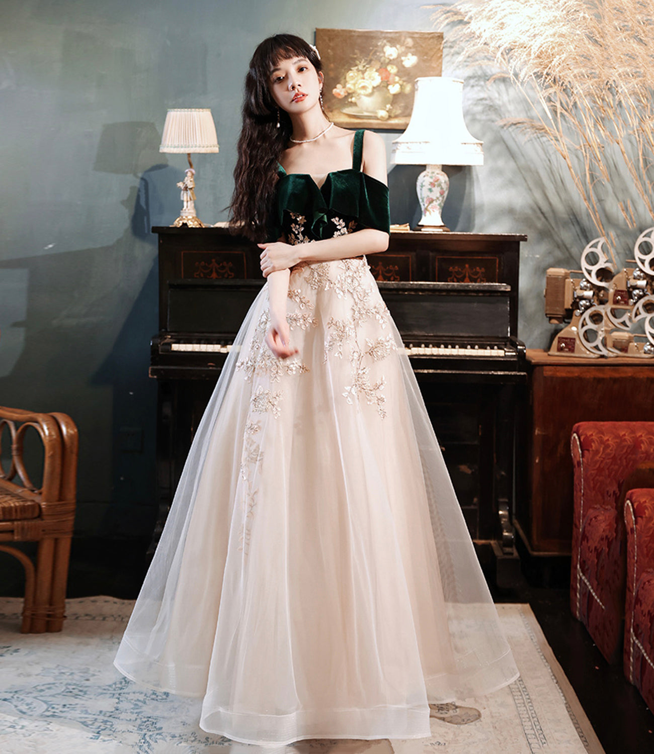 ELEGANT LACE LONG A LINE PROM DRESS EVENING DRESS cg17904