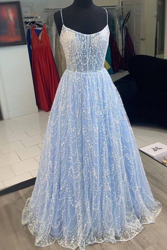 2021 A-line light blue princess long prom dress formal dress cg17915