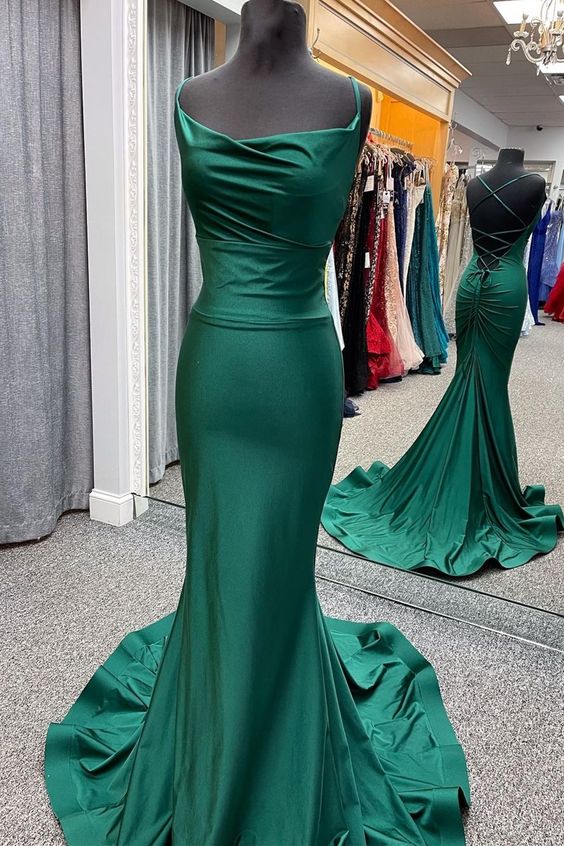 elegant mermaid dark green long formal dress evening dress with lace up back prom dress 2021 cg17927