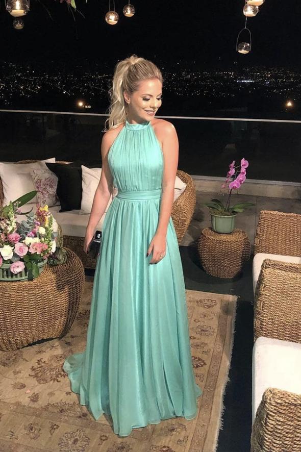Simple A line long prom dress green evening dress cg17940