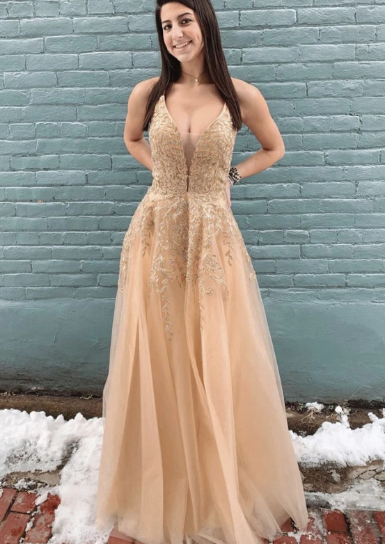 Stylish v neck lace long prom dress A line evening dress cg17947