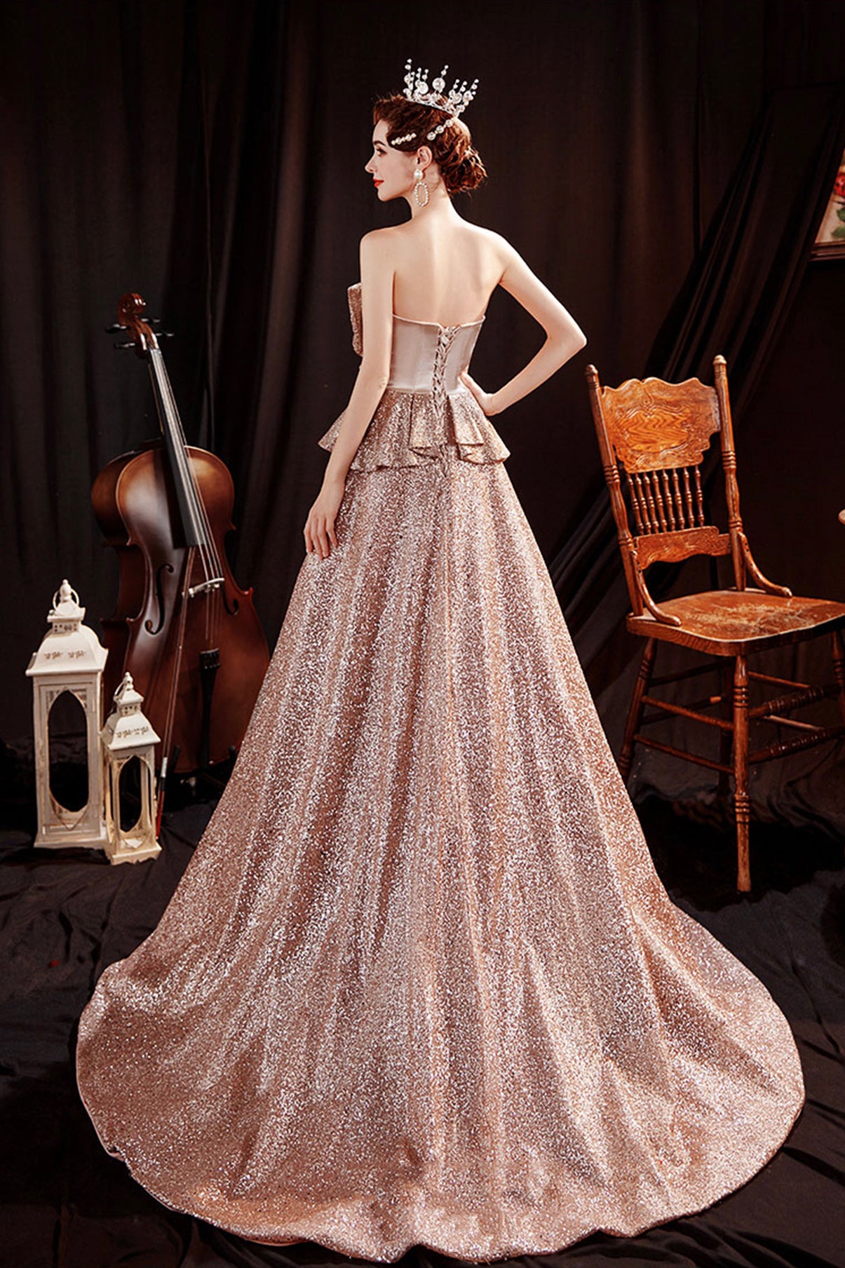 SHINY SEQUINS LONG A LINE PROM DRESS EVENING DRESS cg17954