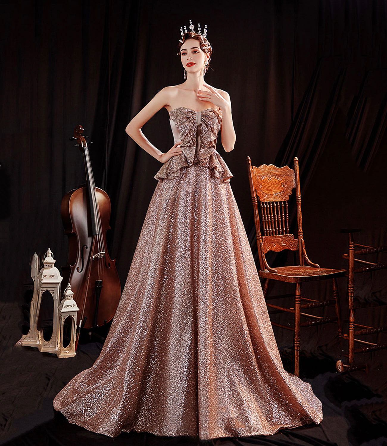 SHINY SEQUINS LONG A LINE PROM DRESS EVENING DRESS cg17954