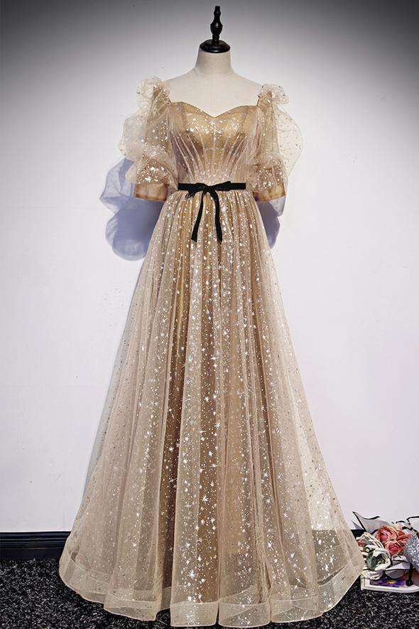 Cute tulle long prom dress A line evening dress cg17963