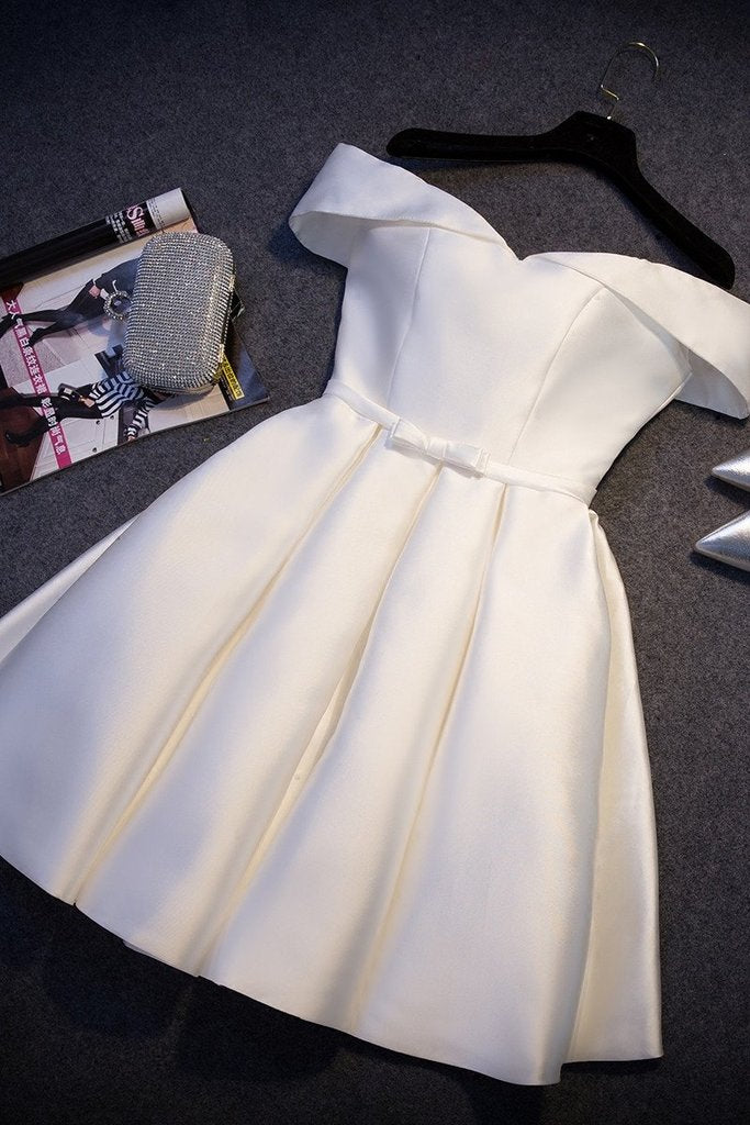 Simple Satin Off Shoulder Short Party Dress, Homecoming Dress cg17970