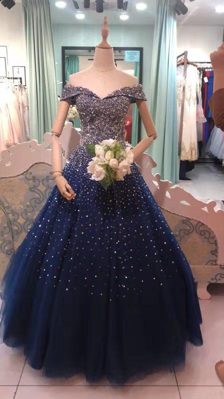 Sparkle Sequins Off Shoulder Tulle Long Prom Dress, Beautiful Sweet 16 Gown cg17971