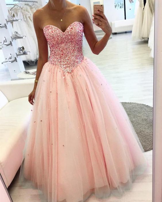 Elegant Tulle Prom Dress Featuring Sweetheart Neckline With Crystal Beaded Top cg17987