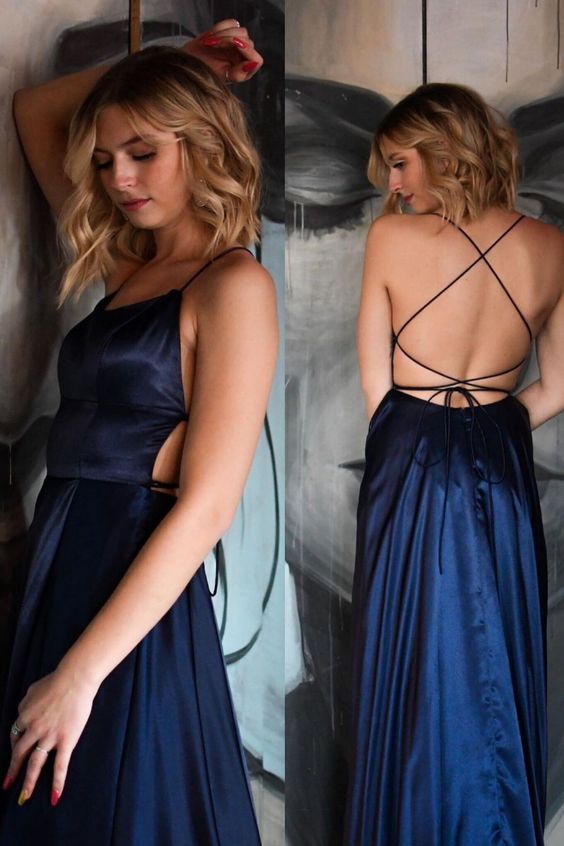 A-line Navy Blue Long Prom Dress cg18048