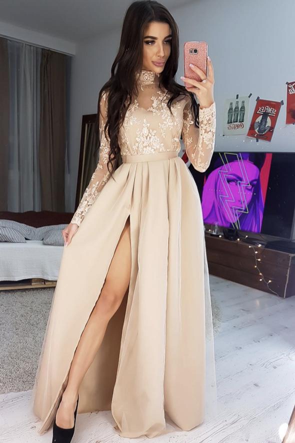 Stylish lace long sleeve prom dress lace evening dress cg18050