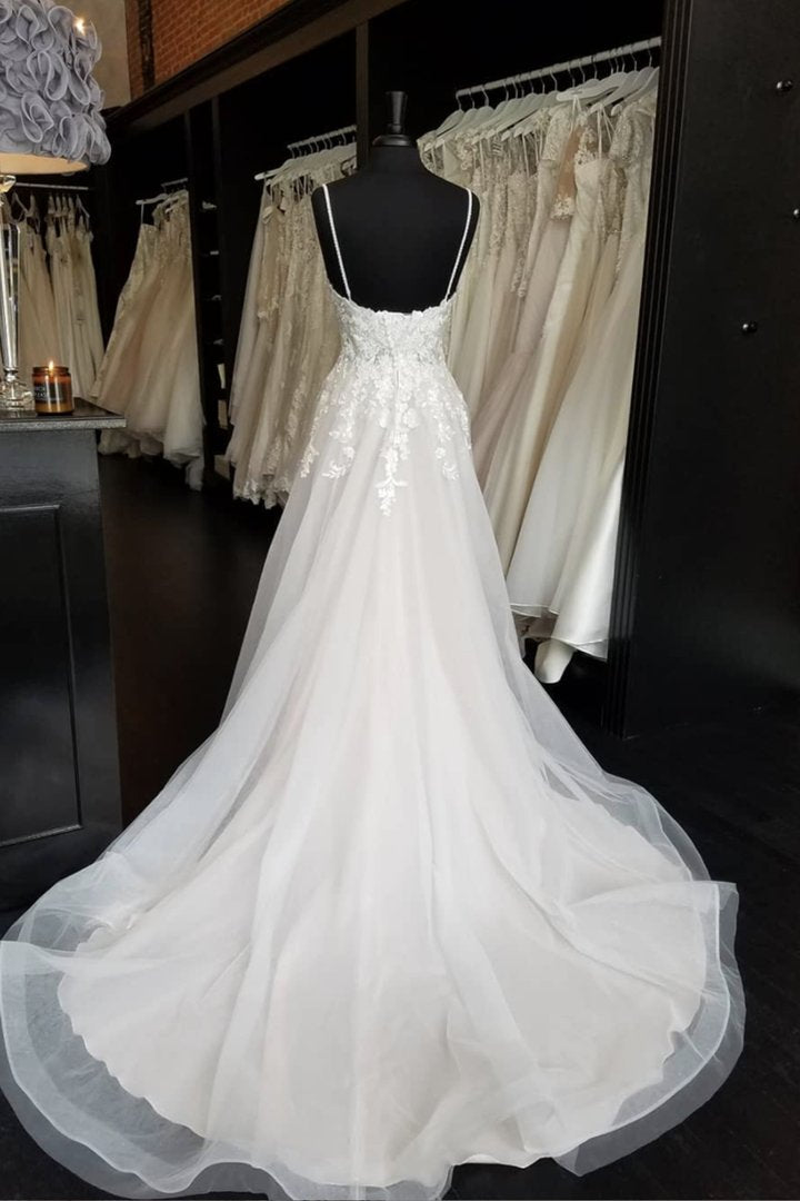 White lace long A line prom dress formal dress cg18051