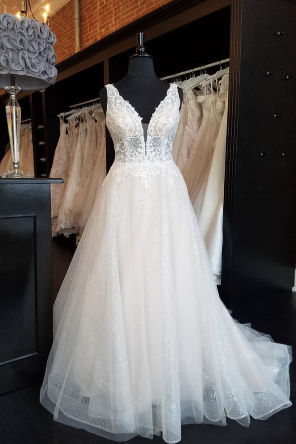 White tulle sequins long prom dress A line evening dress cg18052