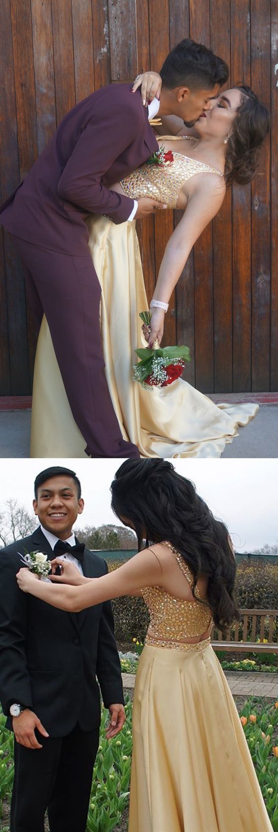 Gold two piece long prom dress cg18055