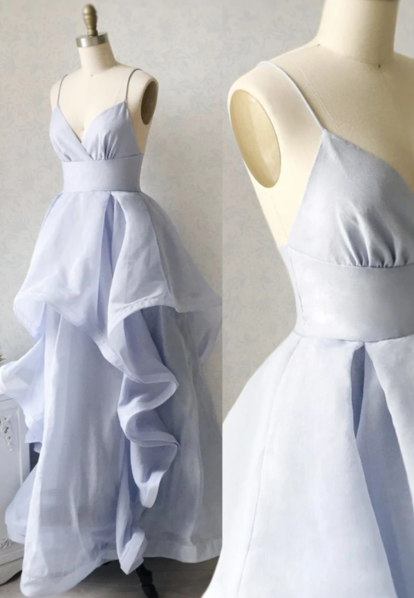 Blue A line long prom dress blue evening dress cg18118