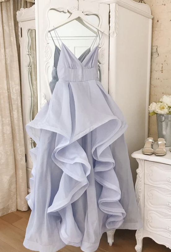 Blue A line long prom dress blue evening dress cg18118