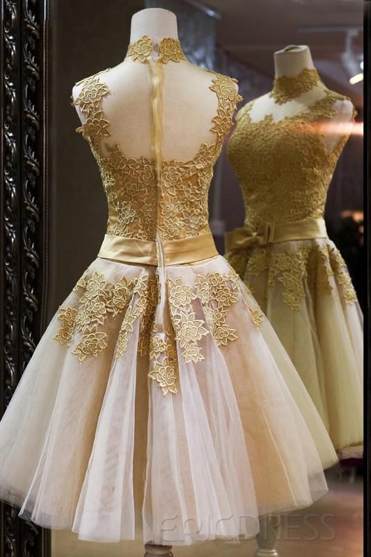 Short Homecoming Dresses Lace Short A-Line High-Neck Bowknot Cocktail Dress cg18141