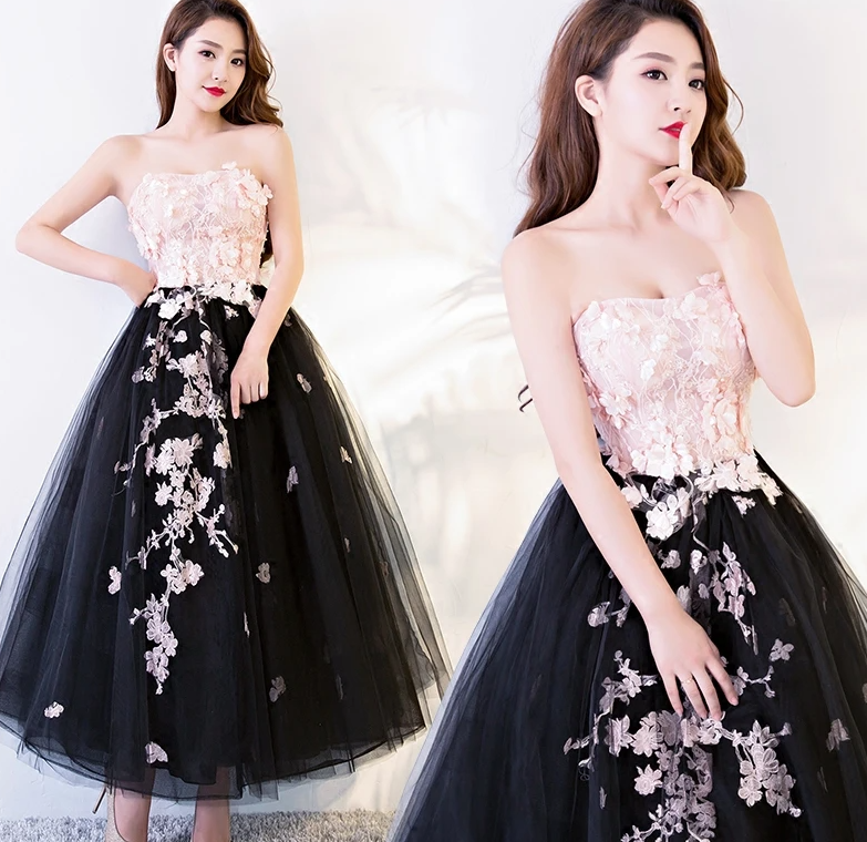 Black And Pink Tulle With Lace Flowers Formal Dress, High Quality Party Dress Formal Dress Prom Dress Evening Gown cg18154