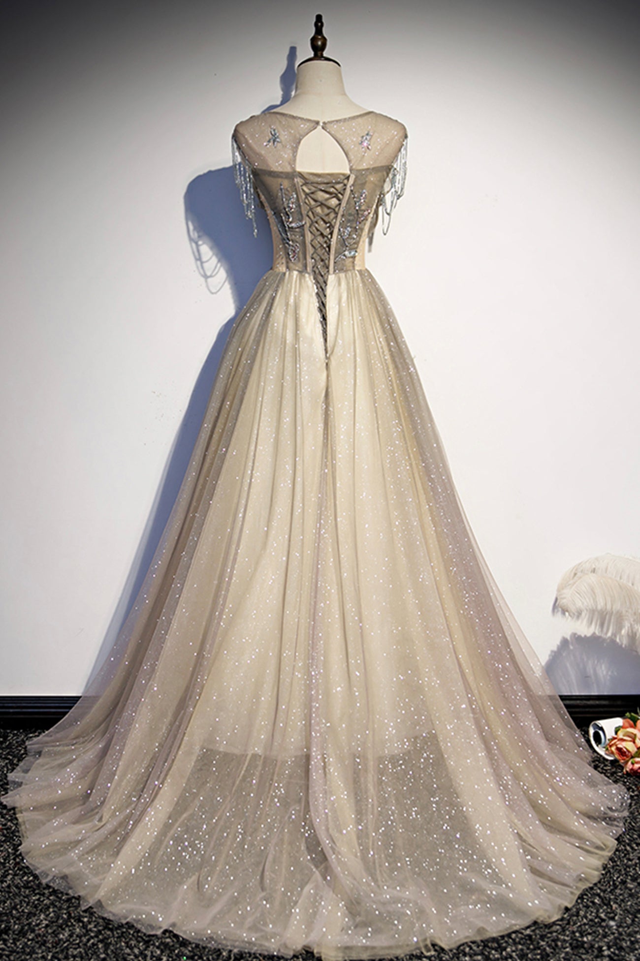 STYLISH TULLE LONG PROM DRESS A LINE EVENING DRESS cg18175