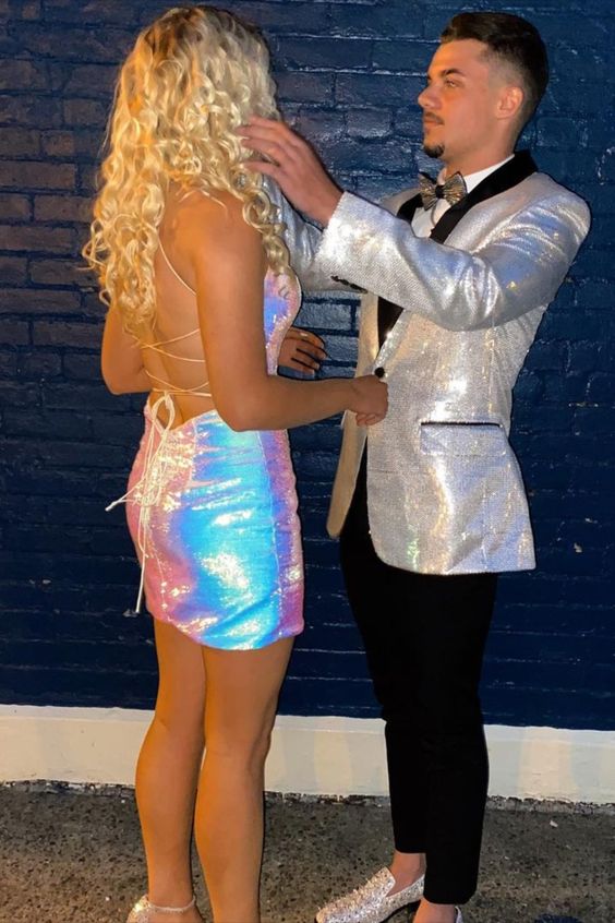 Tight White Sequined Mini Party Dress Homecoming Dress cg18192