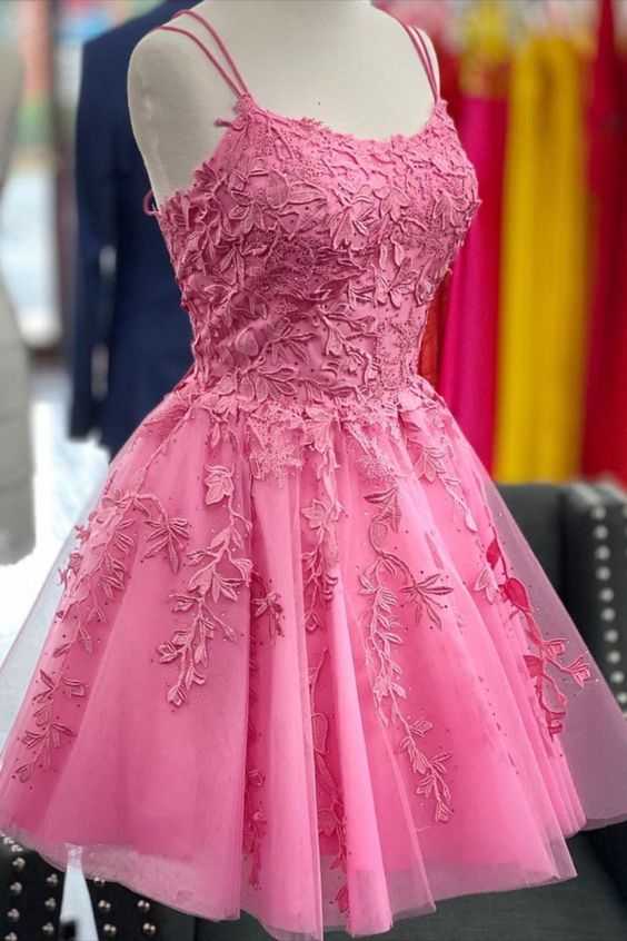 A-line short barbie pink homecoming dress dancing dress cg18195