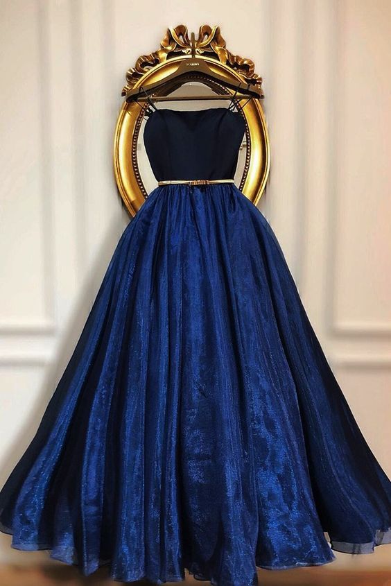 Navy Blue Tulle A Line Sweetheart Neck Long Dress Women Prom Dress cg18222