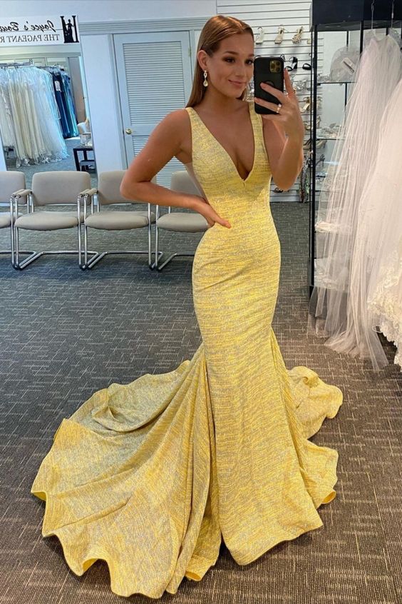Stunning Yellow Mermaid Prom Dress cg18263