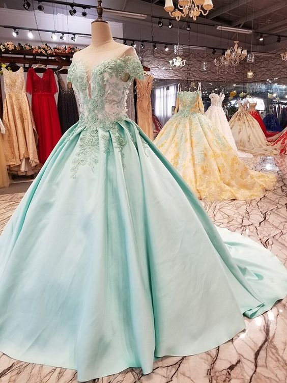 light green a-line cheap evening dress short sleeve lace up back satin dress prom gowns, graduation party dresses cg18273
