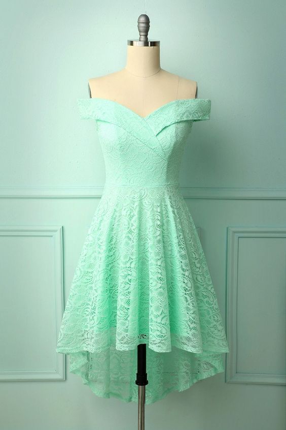 Off-shoulder High Low Lace Dress prom dresses cg18282