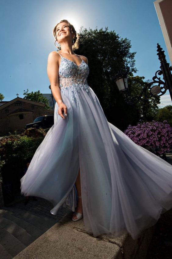 Joyofdress misty blue rhinestiones long prom dresses cg18291