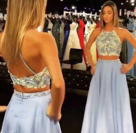 Two Piece Sky Blue Long Prom Dress cg18329