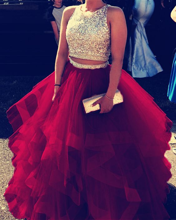 burgundy prom dresses,two piece ball gowns,two piece prom dress,2 piece prom dress cg18352