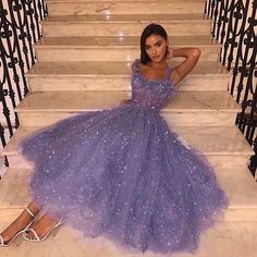 A Line Spaghetti Straps Tea Length Prom Dress cg18359