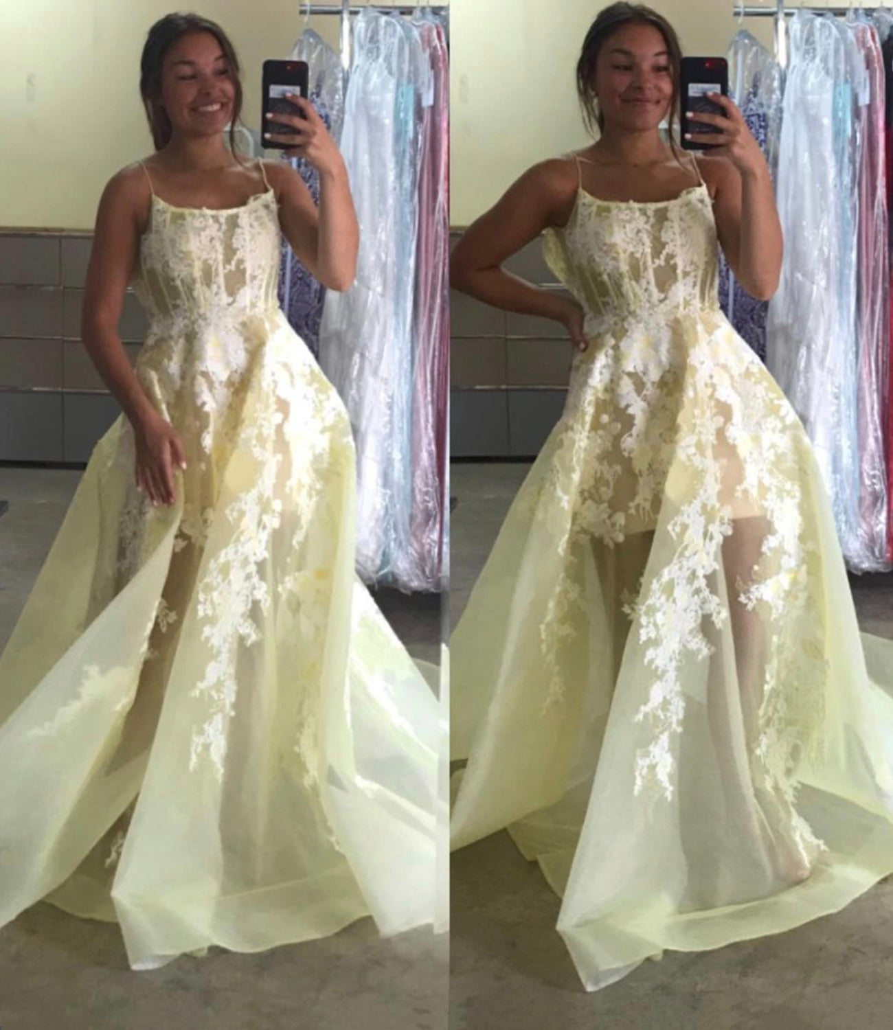 YELLOW LACE LONG PROM DRESS A LINE EVENING DRESS cg18369