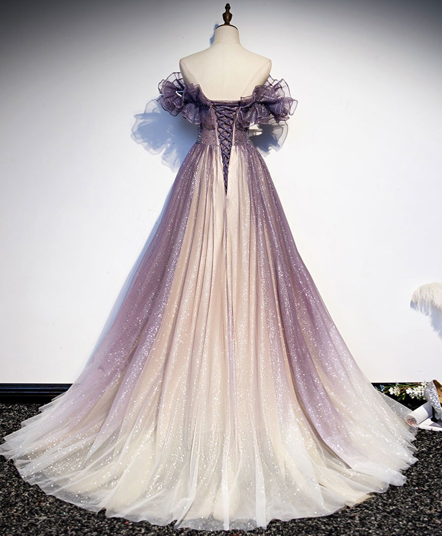 Purple tulle sequin long prom dress purple evening dress cg18386