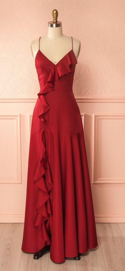Langes Ballkleid in A-Linie mit V-Ausschnitt, formelles Kleid mit Rüschen und gekreuztem Rücken cg1840