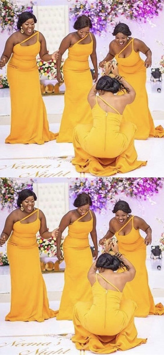 Ballkleid 2021 Erstaunliches gelbes Meerjungfrau-Brautjungfernkleid mit einer Schulter für die Hochzeitsfeier des Brauts cg18404