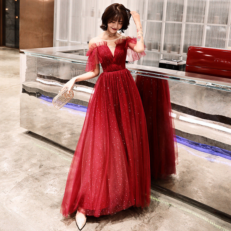 STYLISH TULLE SEQUINS LONG A LINE PROM DRESS EVENING DRESS cg18410