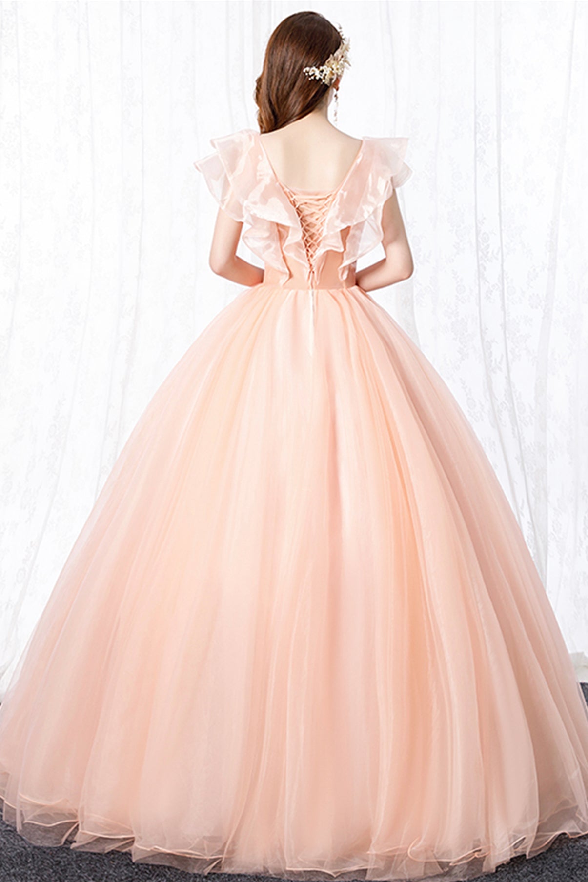 PINK TULLE LACE LONG BALL GOWN DRESS FORMAL DRESS PROM DRESS EVENING DRESS cg18411