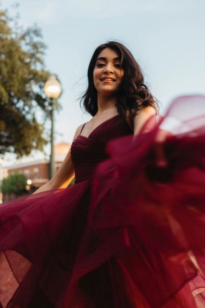 BURGUNDY SWEETHEART NECK HIGH LOW TULLE LONG PROM DRESS cg18458