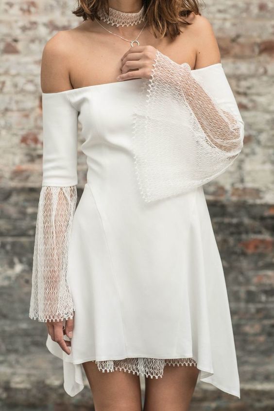White homecoming dress with lace ,short homecoming dress cg18461