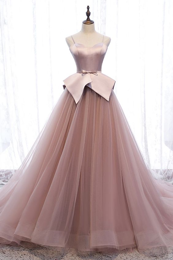 Princess Blush Pink Tulle Long Ball Gown for Prom or Birthday Party cg classygown Princess Blush Pink Tulle Long Ball Gown for Prom or Birthday Party cg classygown