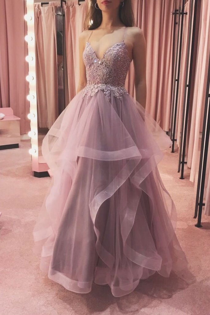 ELEGANT V NECK TULLE LACE LONG PROM DRESS LACE TULLE FORMA DRESS cg18493