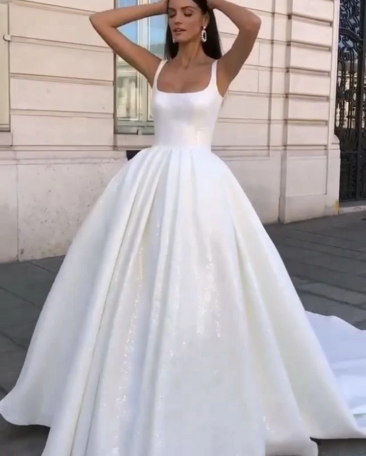 A-Linie Langes Weißes Ballkleid Brautkleid cg18543