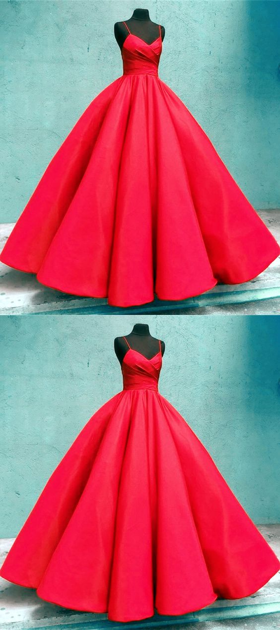 Red Wedding Gowns Spaghetti Straps V Neck Ball Gown For Women Prom Dresses cg18553