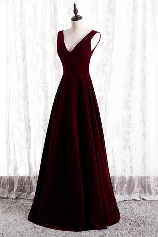A-Linie Burgunder Samt langes Ballkleid Brautjungfernkleider cg18559