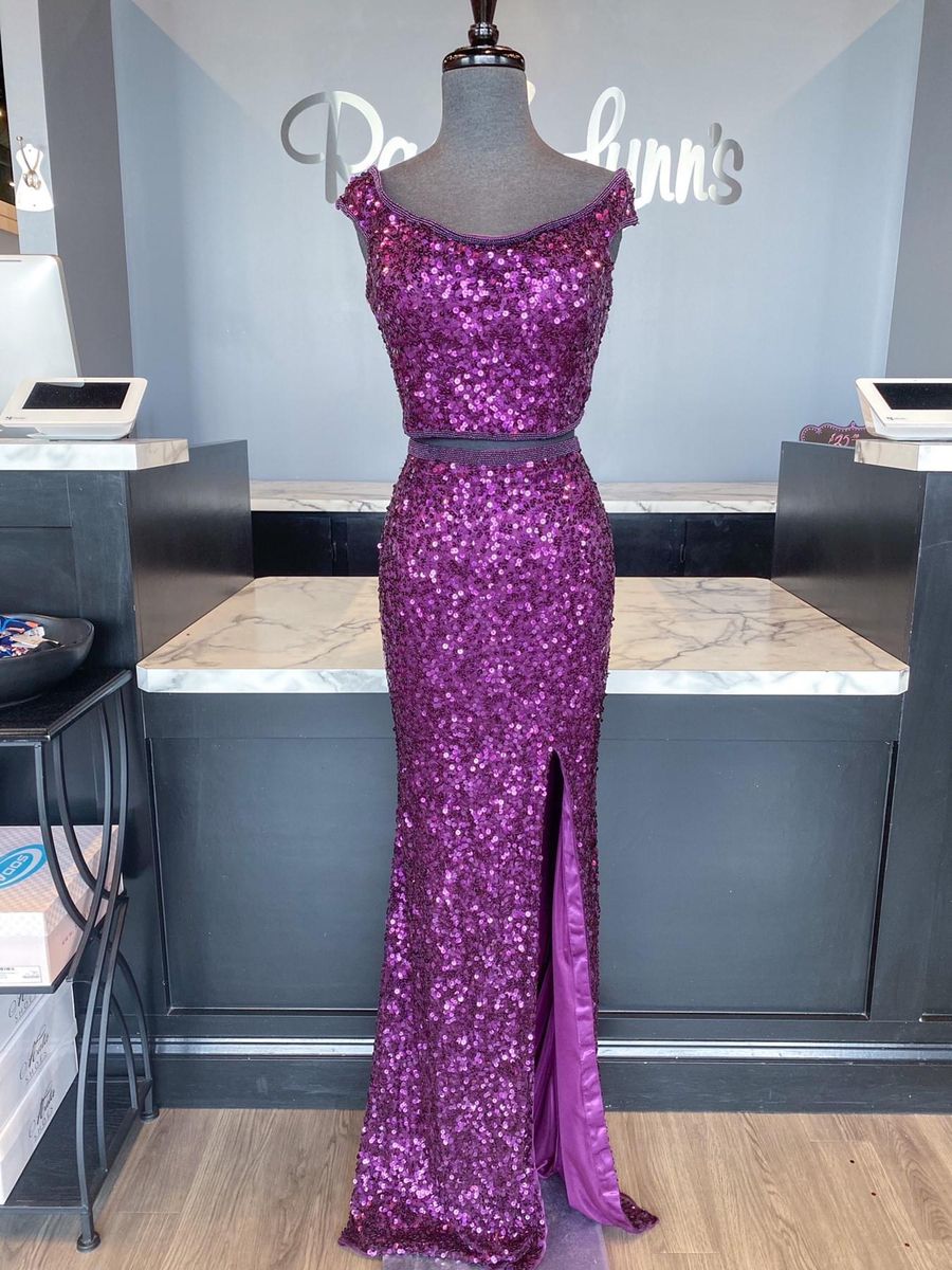 2021 mermaid sequined long prom dress with side slit cg18582
