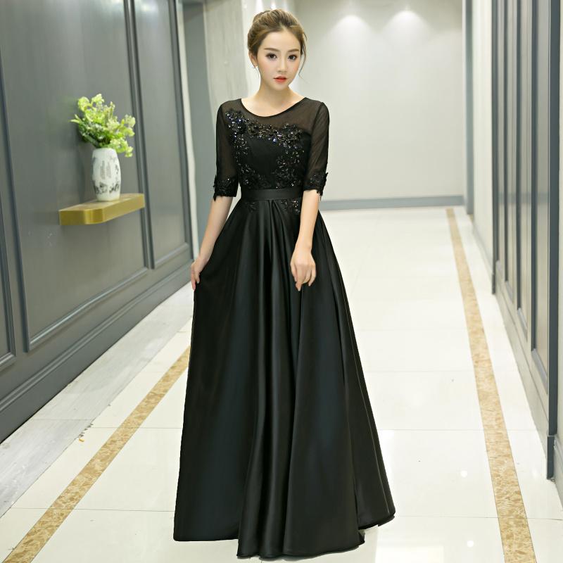 Black Satin Tulle Top Short Sleeves Bridesmaid Dress, Black Long Prom Dress Party Dress cg18602